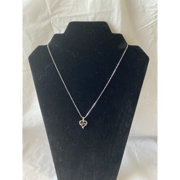 Love Heart Necklace Sliver Tone with Rhinestones - Picture 7 of 8